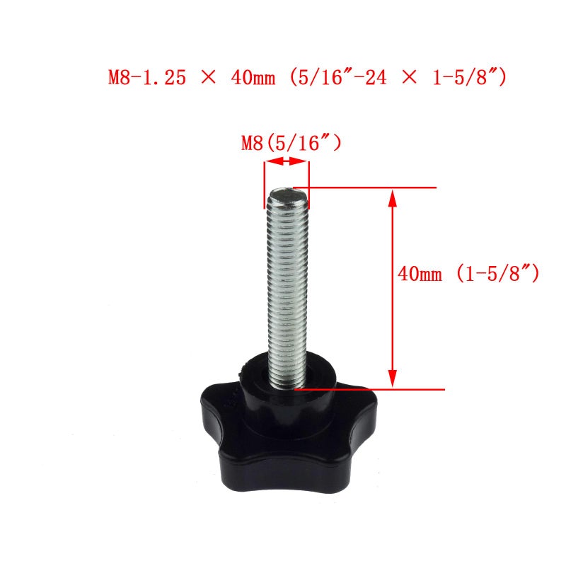 Kasteco 2 Pack M8 x 40mm (5/16" x 1-5/8") Thread Replacement Star Hand Knob Tightening Screw - Image 2